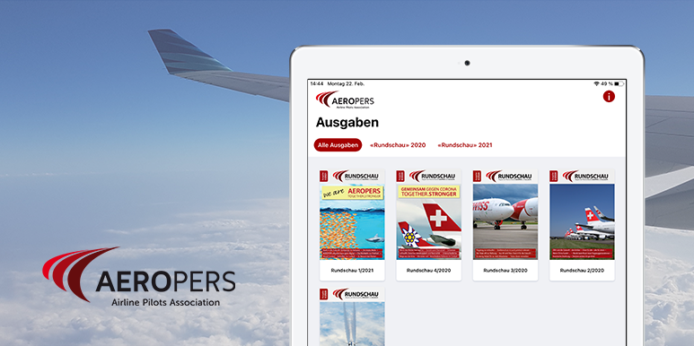 E-Reader App der Publikation AEROPERS-«Rundschau» erstellt mit publishing.one