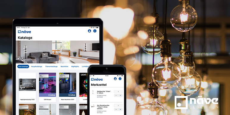 Die neue Katalog-App von Näve Leuchten – mit Produktfinder, Merkzettel & Barcode-Scanner