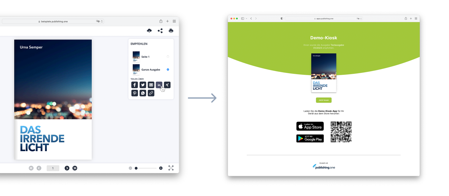 ePaper Ausgabe teilen und Sharing-Seite aufrufen