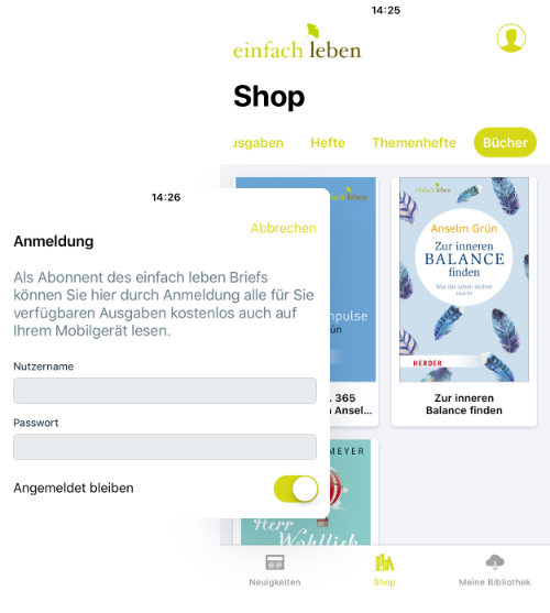 Digitaler Kiosk mit In-App-Käufen, Einzelkäufen und Abonnements