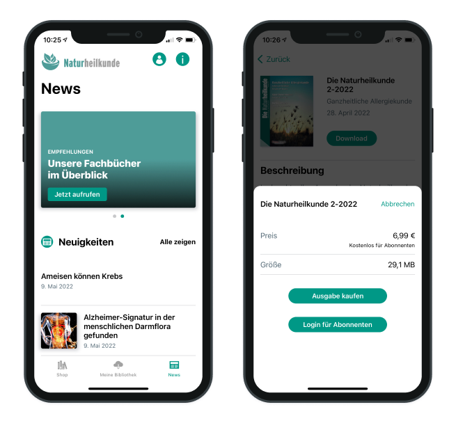 Magazin-Apps Newsbereich und Zugriffsschutz