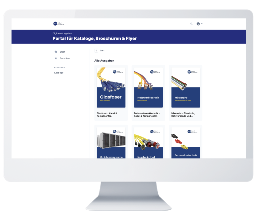 Kiosk-Ansicht mit verschiedenen Blätterkatalogen des Kunden eku Kabel & Systeme